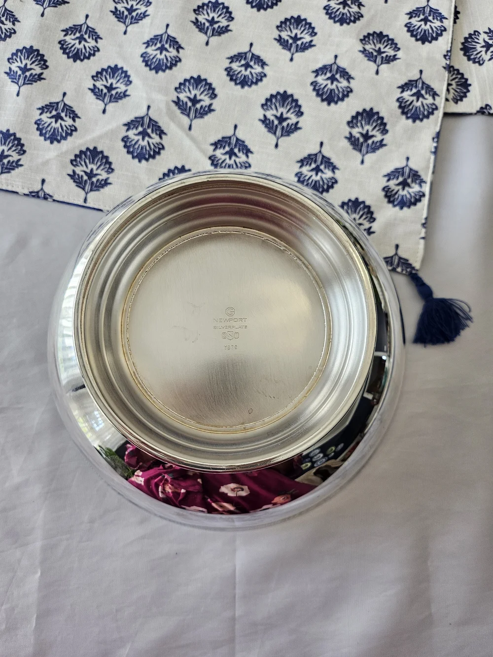 VTG Newport Gorham Silverplate Teal Green Enamel Lined Paul Revere Bowl 8.5